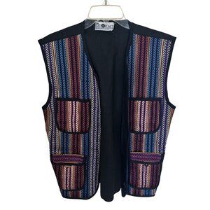 Vtg Womens Multicolor Striped Vest Front Pockets Daily Planet Zip Up Cotton